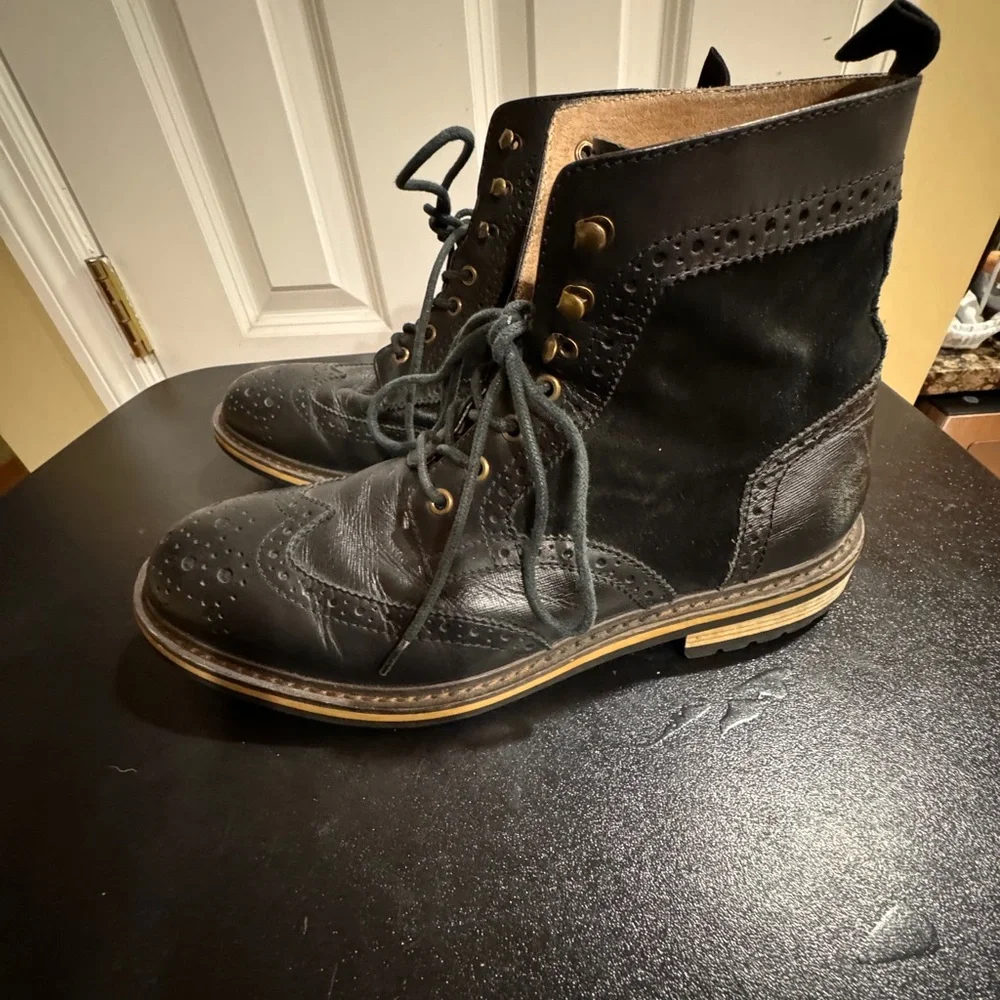 1901 dress boots lace-up black leather suede wingtip ankle boot size 10